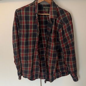 Eddie Bauer Navy and Red Plaid Button-Front Shirt